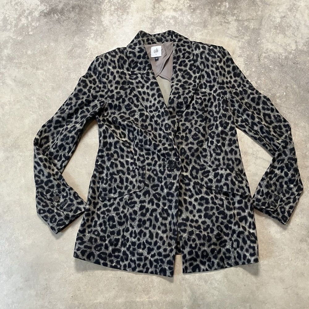 CABI Blazer Womens 4 Leopard Jungle One‎ Button Front Ponte Knit Jacket